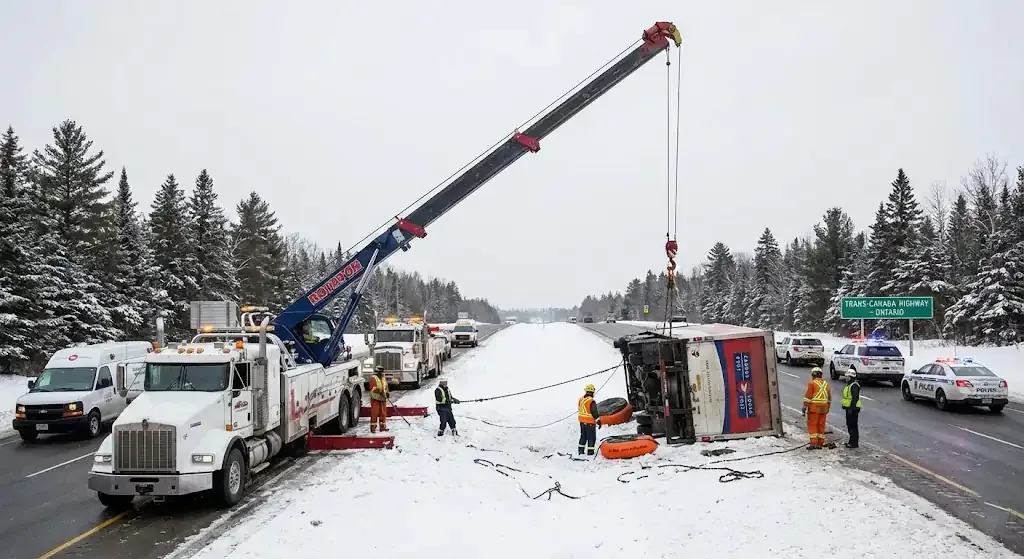 Kansas City truck towing on highway corridor