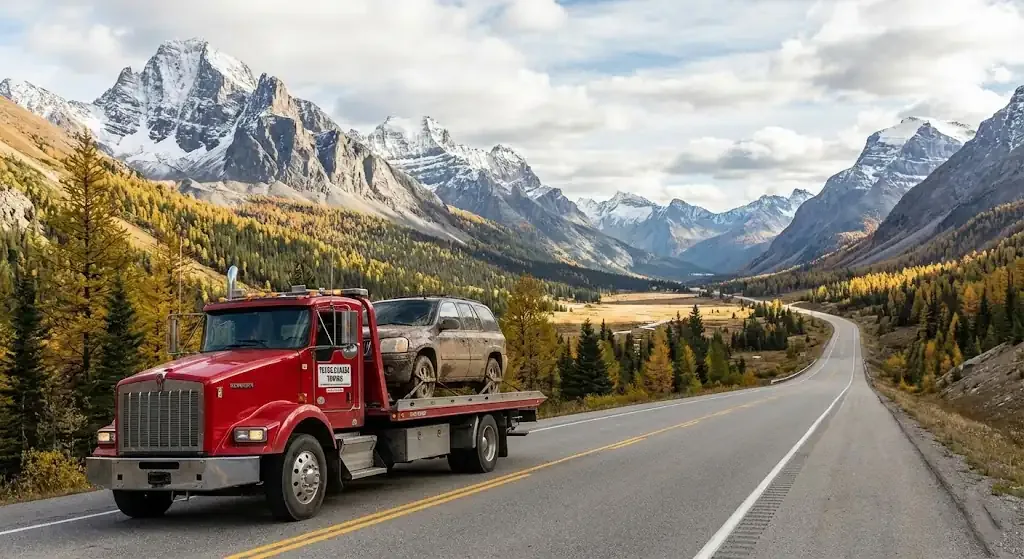 long-distance tow truck on a Kansas City highway corridor